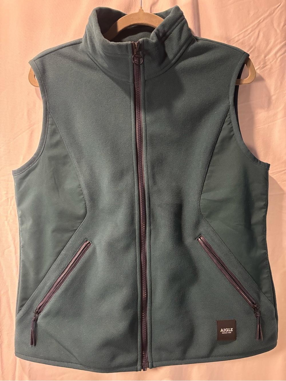 Aigle Slate Green Fleece Vest with Contrast Zippers